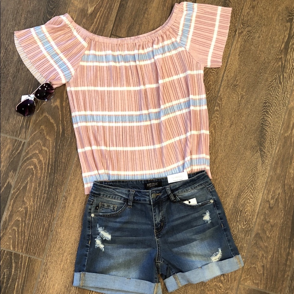 Pink Striped According Off The Shoulder Top